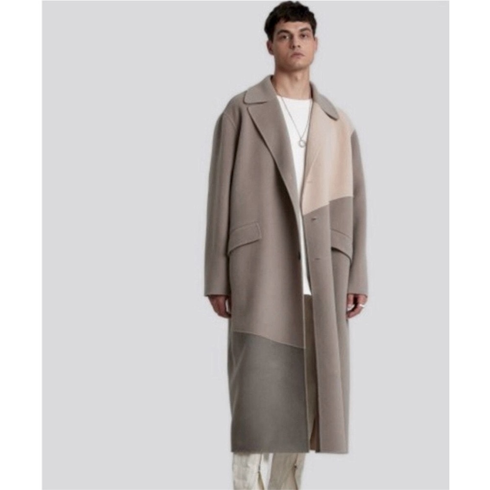 Dept. Anonym Men's Tri-Color Paneled Wool Cashmere Overcoat Trench Coat Size XL